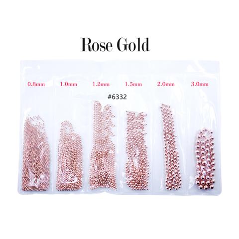 Set de Mini Billes Rose Gold  pour nail art en 6 tailles Différentes
