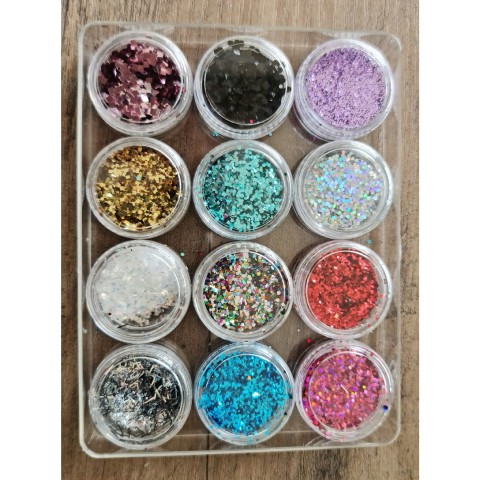 LOT DE 12 PETITS POTS DE NAIL ART GLITTER #MIX 2 COLOR CLUB